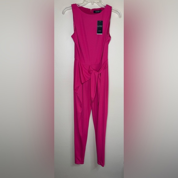 NWT Lauren Ralph Lauren Pink Zippered Self Tie Waist Sleeveless Jumpsuit Size 0 - Picture 1 of 13